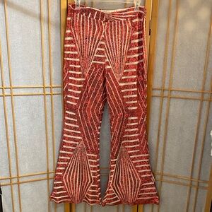 Unisex Red Sequin Stage Wear Flare Pants